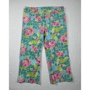 Lilly Pulitzer Women's Pants 4 Floral Mosaic Capri Pink & Green Vintage